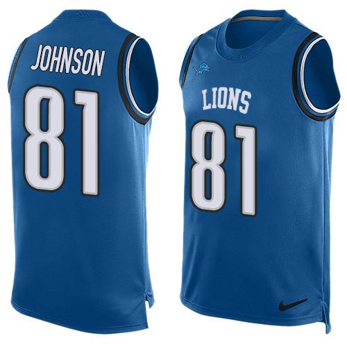 Nike Lions #81 Calvin Johnson Blue Team Color Men's Stitched NFL Limited Tank Top Jersey
